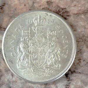 Vintage 1964 Canadian 50 Cent Silver Coin